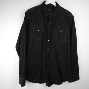 7 Diamonds Shirt Mens XXL 2XL Black Striped Casual Button Up Long Sleeve Pockets